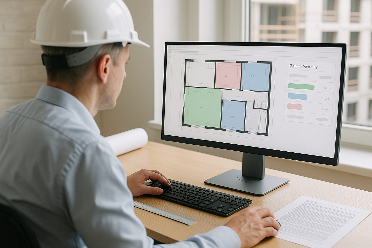 Estimator learning how to measure floor area from a PDF plan using browser-based takeoff software