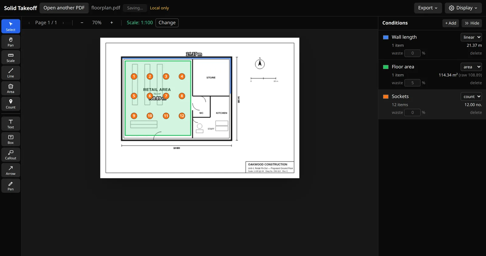 Solid Takeoff editor measuring a floor plan
